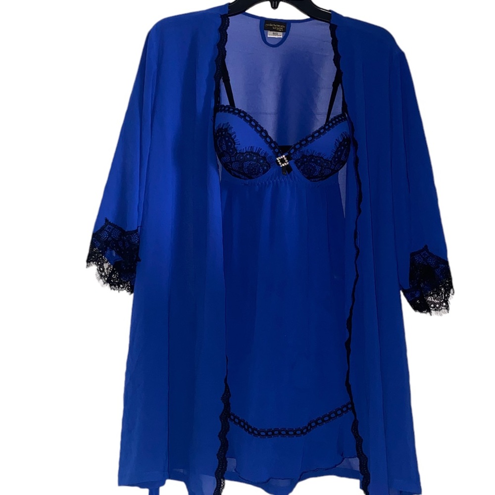 Royal blue & black nightgown and matching robe